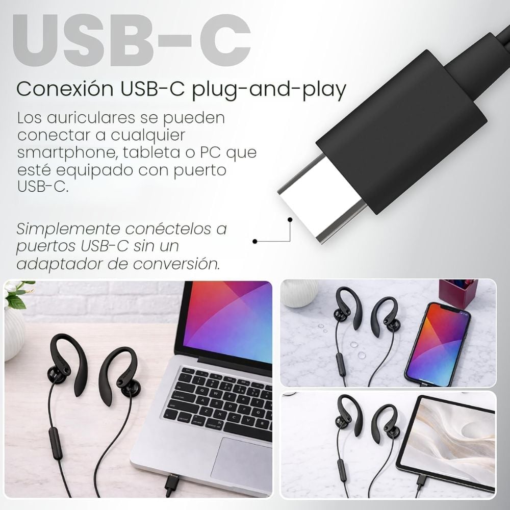 AUDIFONOS IN EAR USB-C PHILIPS SHS3305M2BK - ALÁMBRICO CON GANCHO - 4