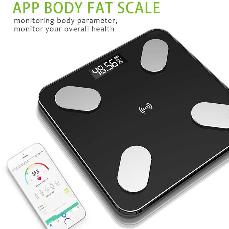 BALANZA SMART SISTEMA BLUETOOTH IMC GRASA CORPORAL BASCULA PROFESIONAL SCALE - NEGRO - 1