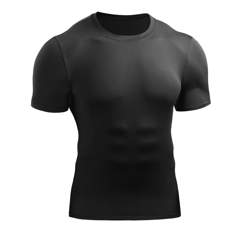 POLO DEPORTIVO FÚTBOL HOMBRE MANGA CORTA LICRA NEGRO COMPRESIÓN FITNESS GIMNASIO - 1