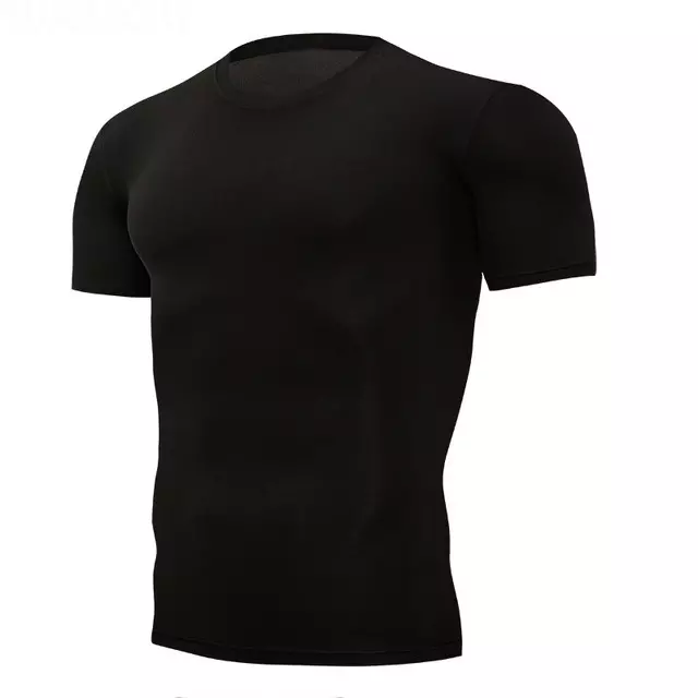 POLO DEPORTIVO FÚTBOL HOMBRE MANGA CORTA LICRA NEGRO COMPRESIÓN FITNESS GIMNASIO - 2