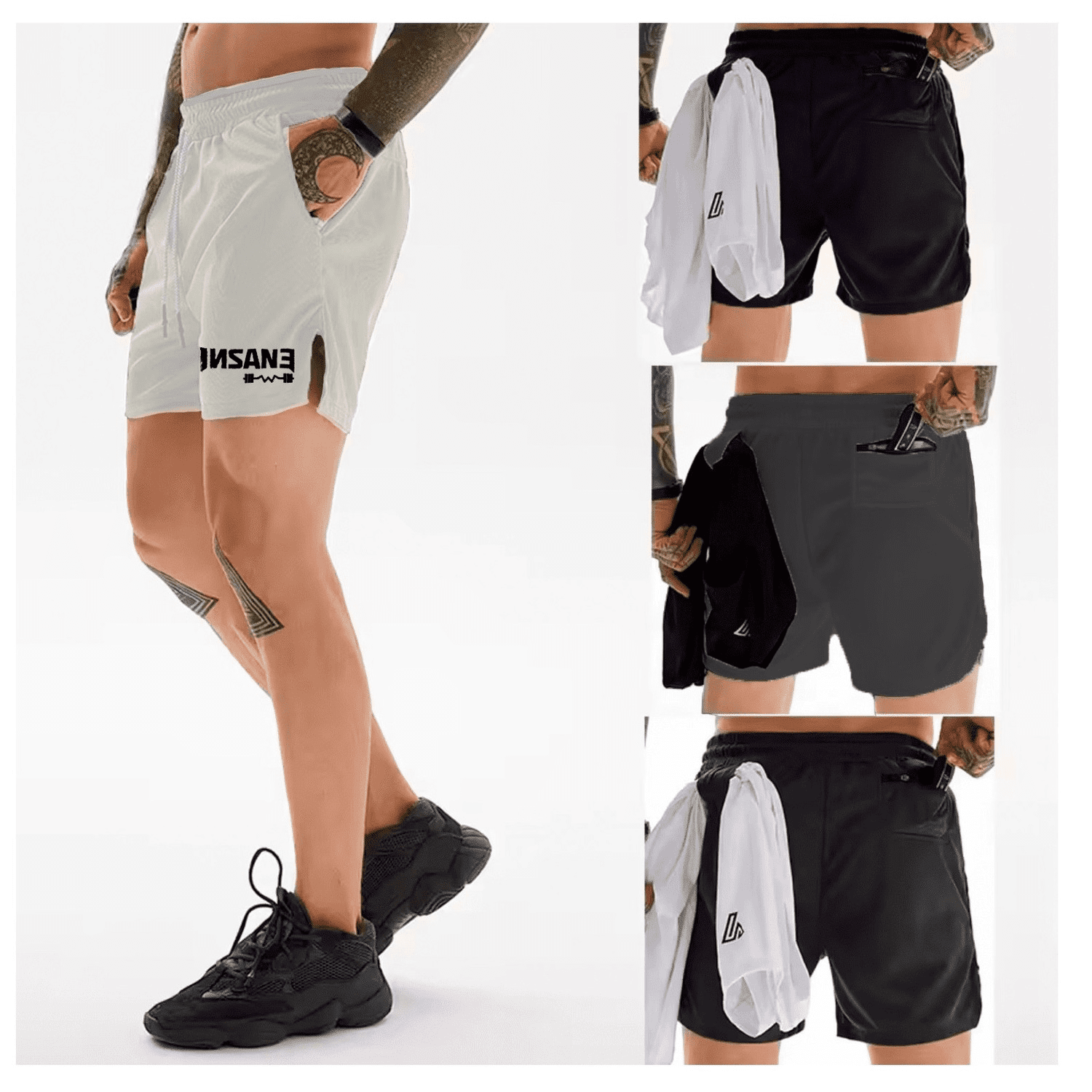 SHORT DEPORTIVO HOMBRE INSANE WORKOUT BLANCO ENTRENAMIENTO PERFECTO ELITE - 1
