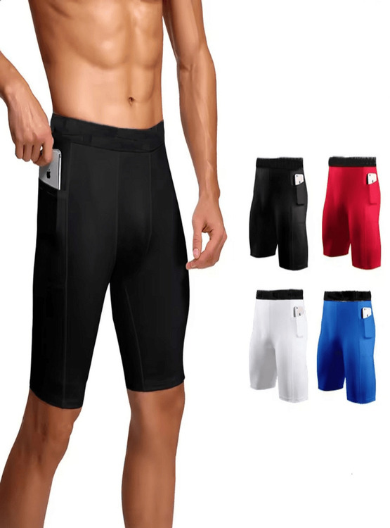 SHORT DE ALTA COMPRESIÓN PORTA CELULAR LICRA DE ENTRENAMIENTO WORKOUT NEGRO - 1