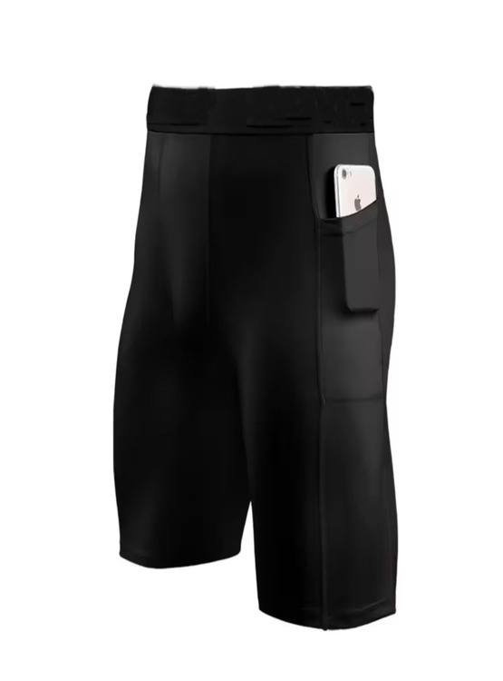 SHORT DE ALTA COMPRESIÓN PORTA CELULAR LICRA DE ENTRENAMIENTO WORKOUT NEGRO - 2