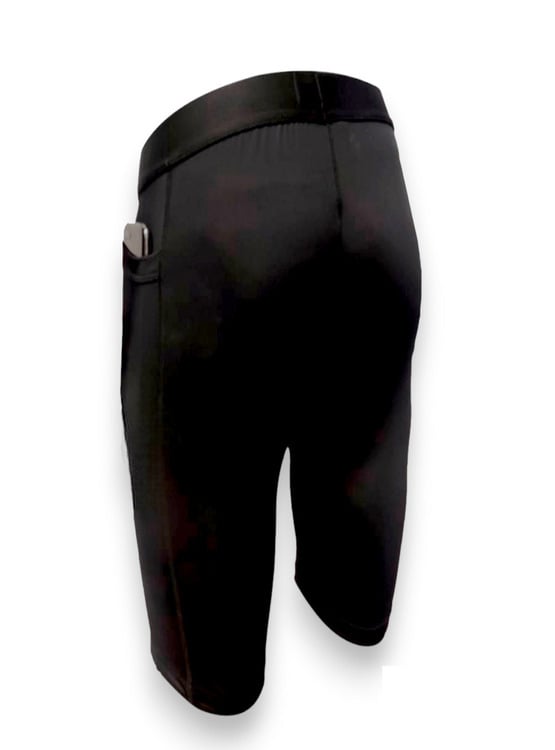 SHORT DE ALTA COMPRESIÓN PORTA CELULAR LICRA DE ENTRENAMIENTO WORKOUT NEGRO - 4