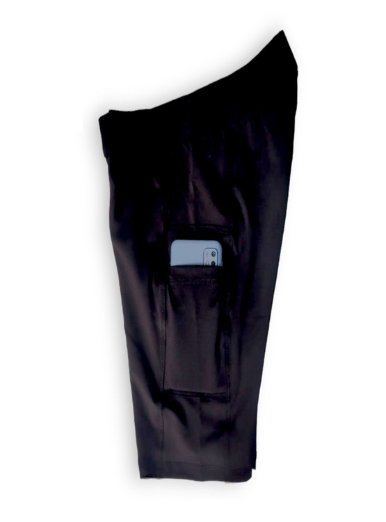SHORT DE ALTA COMPRESIÓN PORTA CELULAR LICRA DE ENTRENAMIENTO WORKOUT NEGRO - 5