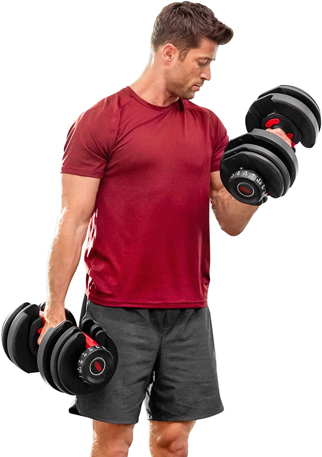 MANCUERNAS ALPHA GYM 5-48KG DUMBELLS PAR AJUSTABLE PESAS PRENSA NEGRO - 2