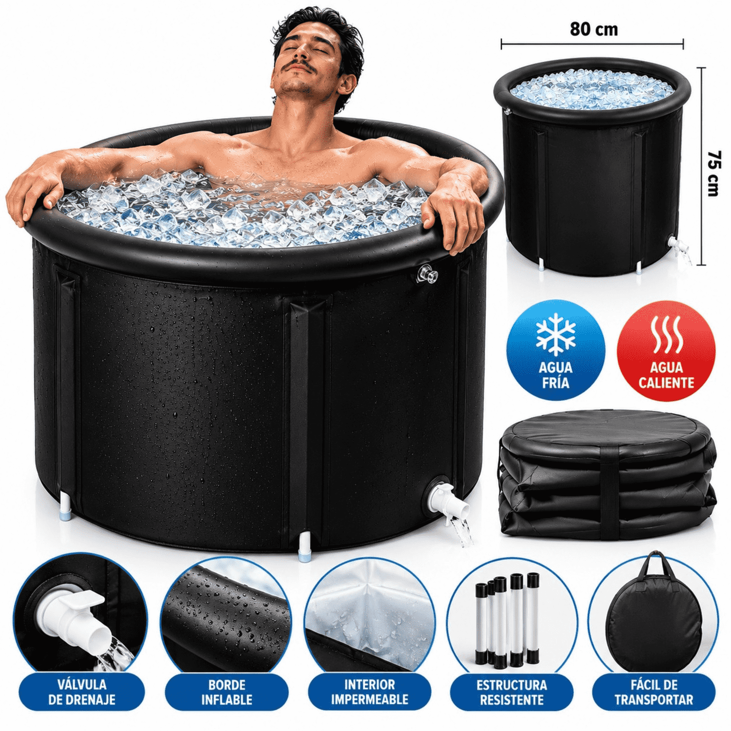 BAÑERA PORTÁTIL PLEGABLE PARA TERAPIA DE HIELO TINA DE CRIOTERAPIA Y RECUPERACIÓN MUSCULAR DEPORTIVA - 3