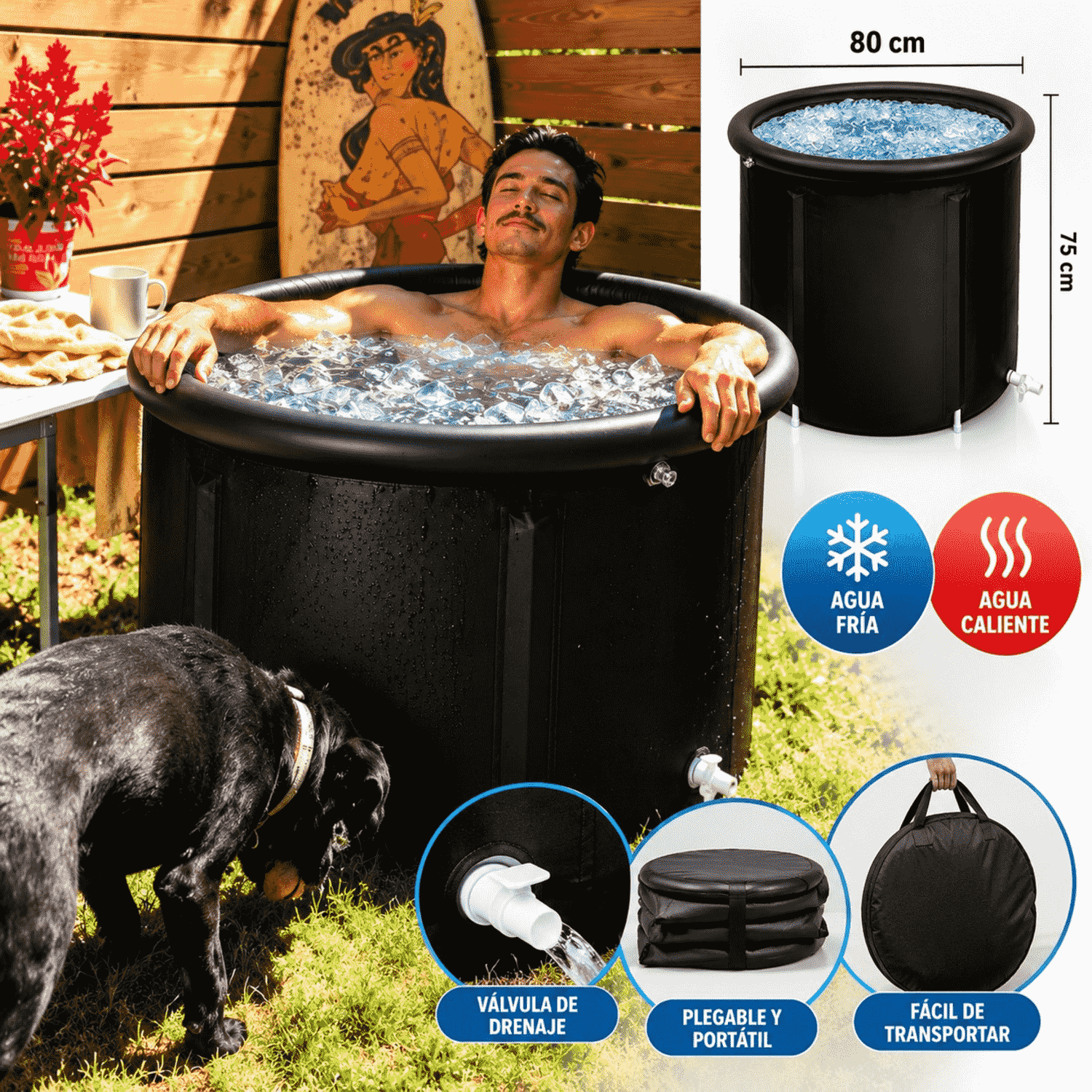 BAÑERA PORTÁTIL PLEGABLE PARA TERAPIA DE HIELO TINA DE CRIOTERAPIA Y RECUPERACIÓN MUSCULAR DEPORTIVA - 5
