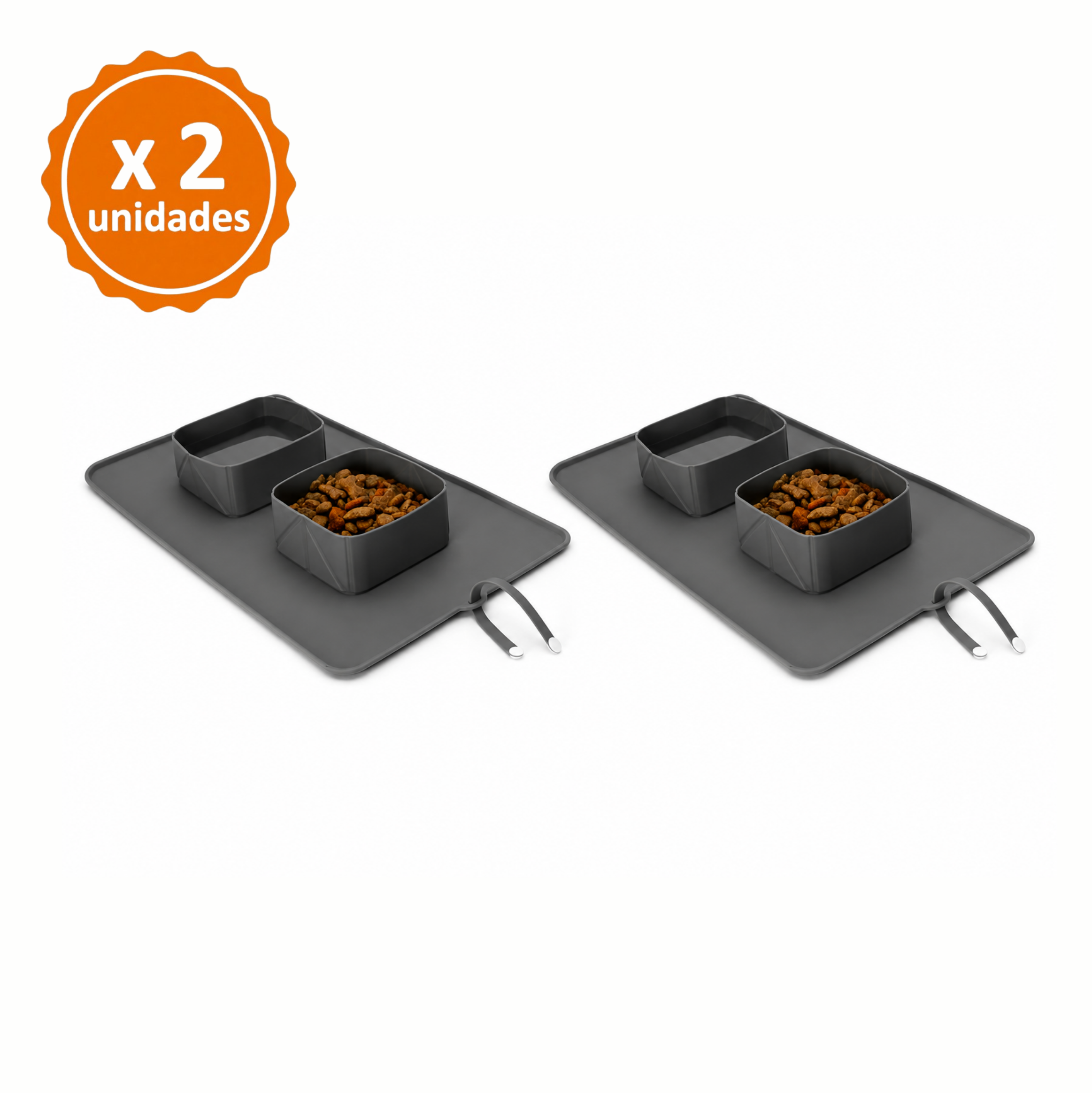 PACK X2 PLATO PERRO DOBLE PLEGABLE MASCOTA GRIS - 1