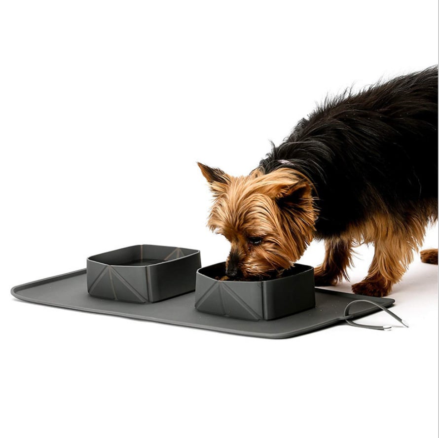 PACK X2 PLATO PERRO DOBLE PLEGABLE MASCOTA GRIS - 2