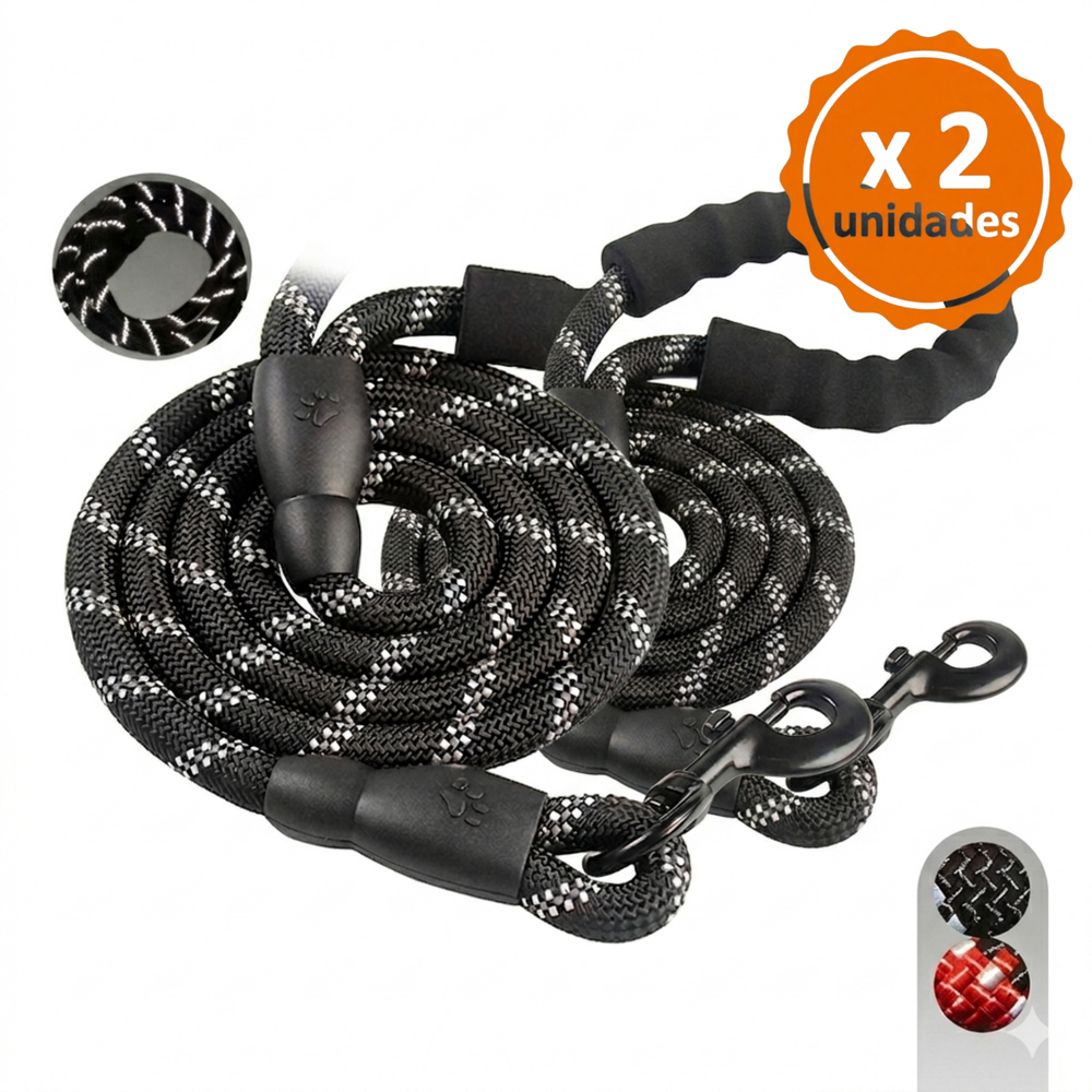 PACK X2 CORREA NYLON PERROS REFLECTIVA NEGRO - 1