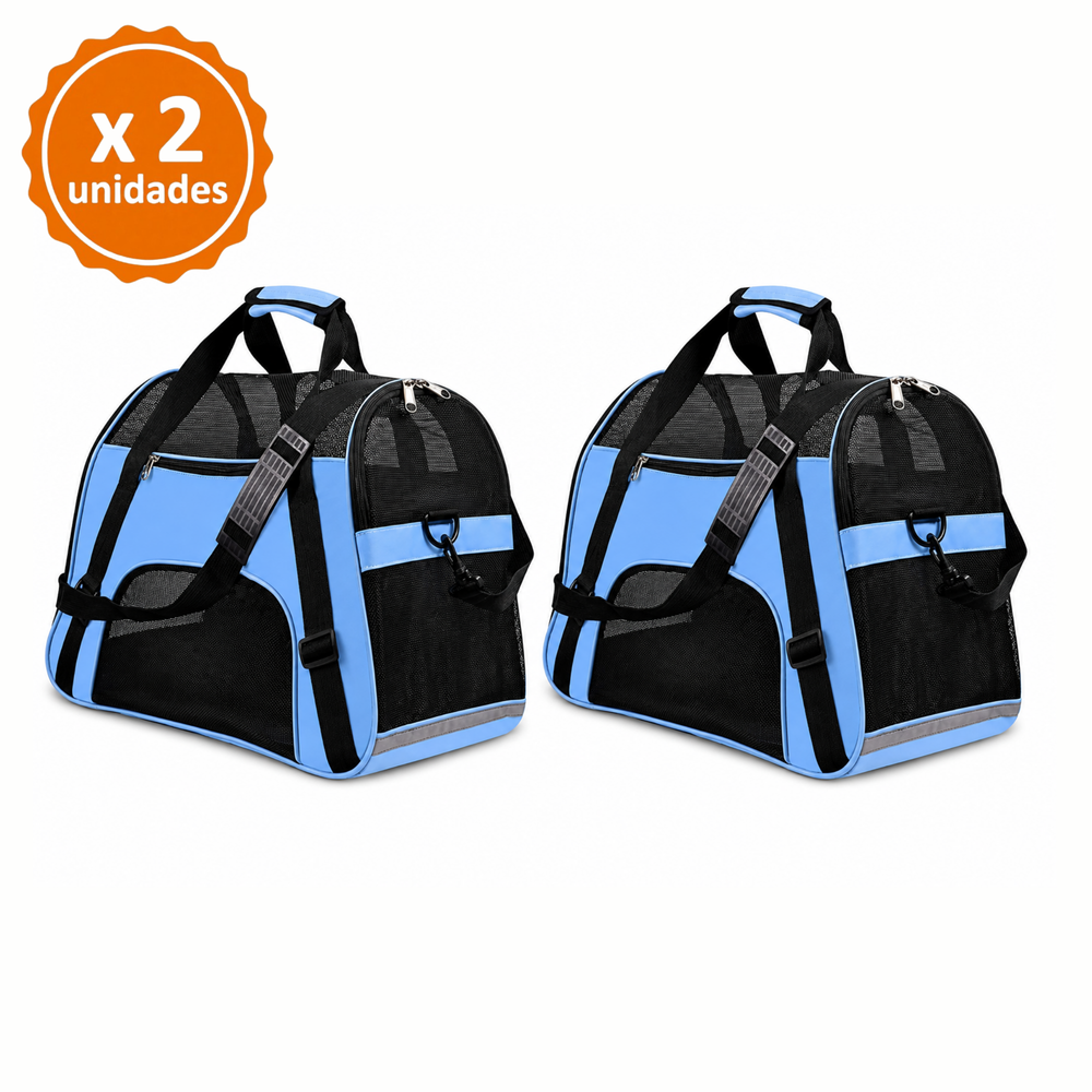 PACK X2 BOLSO TRANSPORTADOR PERROS QUE PATAS PET SHOP AZUL TALLA L - 1