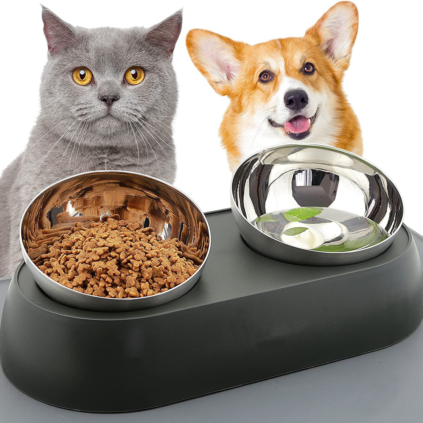 DOBLE BOWLS DE ACERO INOXIDABLE PARA MASCOTAS - 3