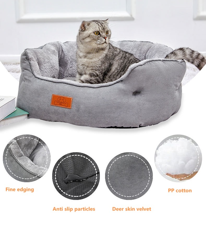 CAMA PARA MASCOTAS ACOLCHADO SUEDE GRIS - 2