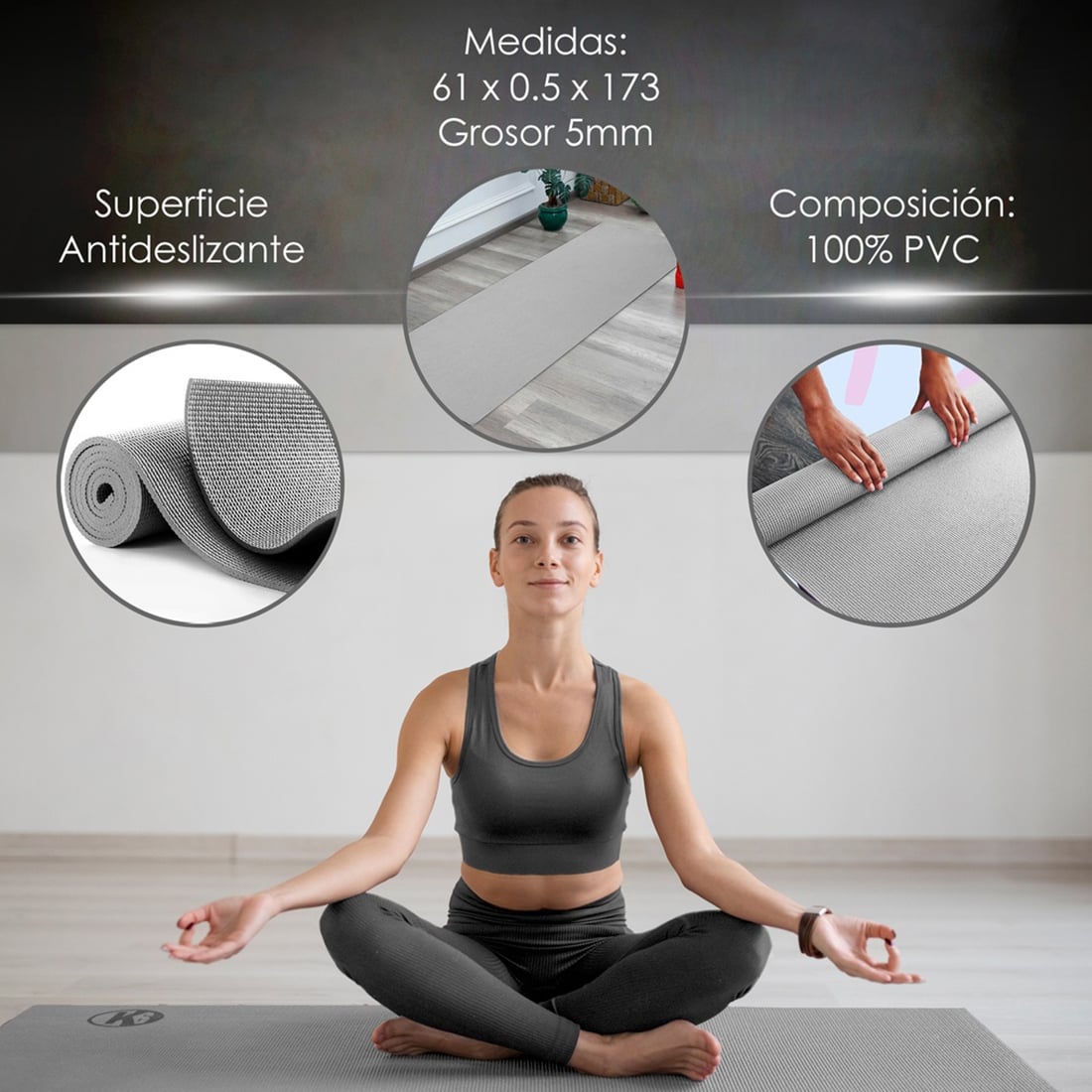 COLCHONETA YOGA MAT CON BOLSO DE 5MM K6 GRIS - 2