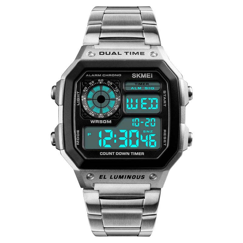 RELOJ SKMEI HOMBRE DIGITAL 1335PL SQUARE 1335 DUAL TIMER BACKLIGHT CORREAS PLATA ACERO - 1