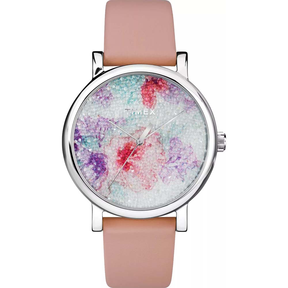 RELOJ TIMEX MUJER TW2R84300 CRISTALES SWAROVSKI CORREA CUERO - ROSA - 1