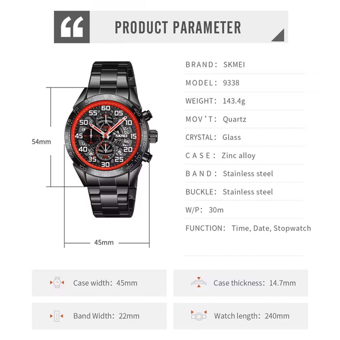 RELOJ HOMBRE SKMEI ENGINE ANALÓGICO CRONÓMETRO FECHADOR ACERO 9338 - 6