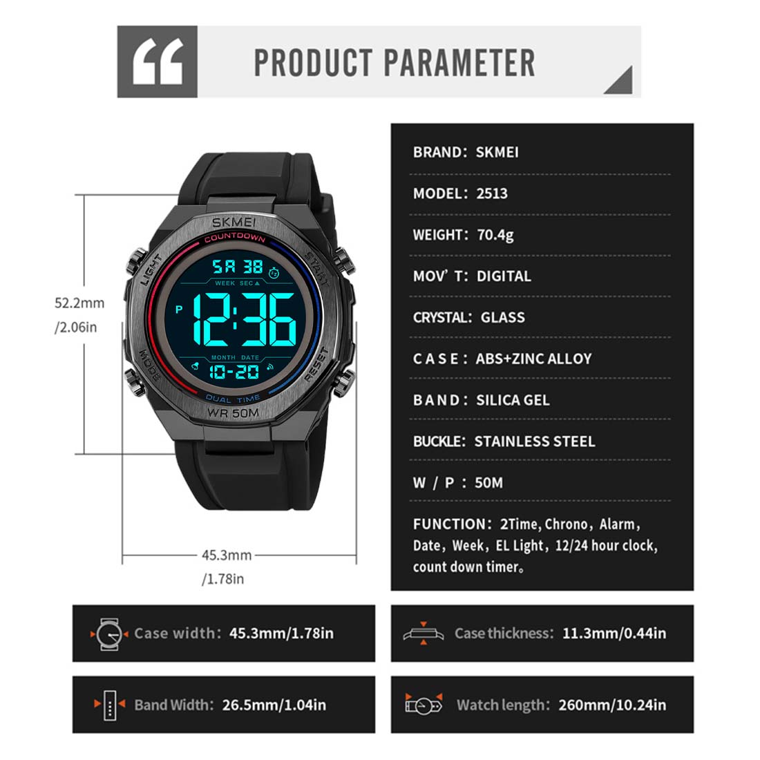 RELOJ HOMBRE SKMEI IRON DIGITAL DUAL DEPORTIVO MULTIFUNCIÓN 2513 - 7