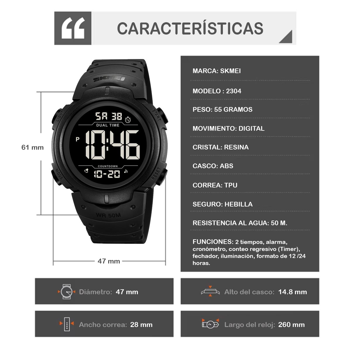 RELOJ SKMEI FOCUS HOMBRE DIGITAL DEPORTIVO TIMER MULTIFUNCION 2260 - 8
