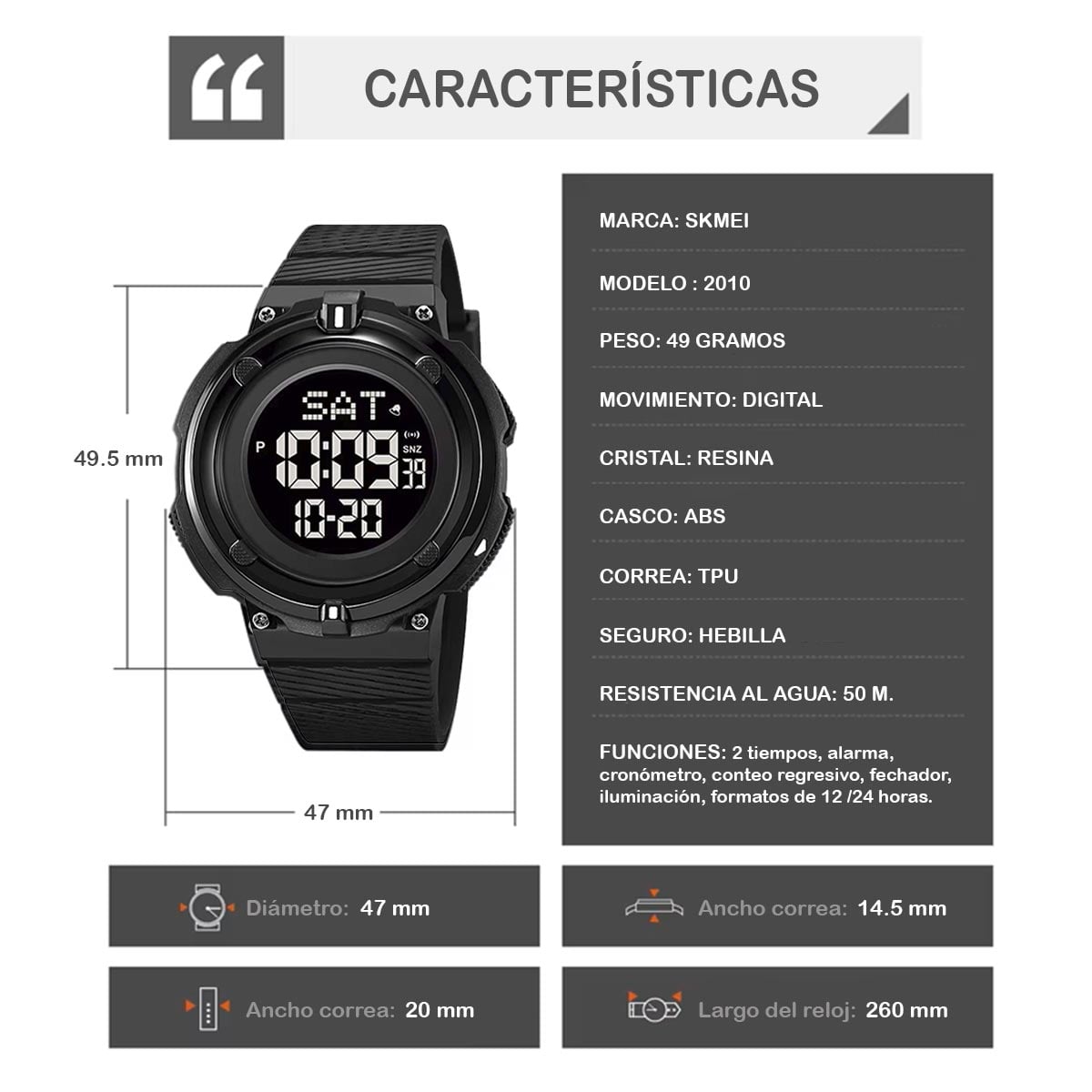RELOJ SKMEI DYNAMIC HOMBRE DIGITAL DUAL DEPORTIVO MULTIFUNCION 2010 - 5