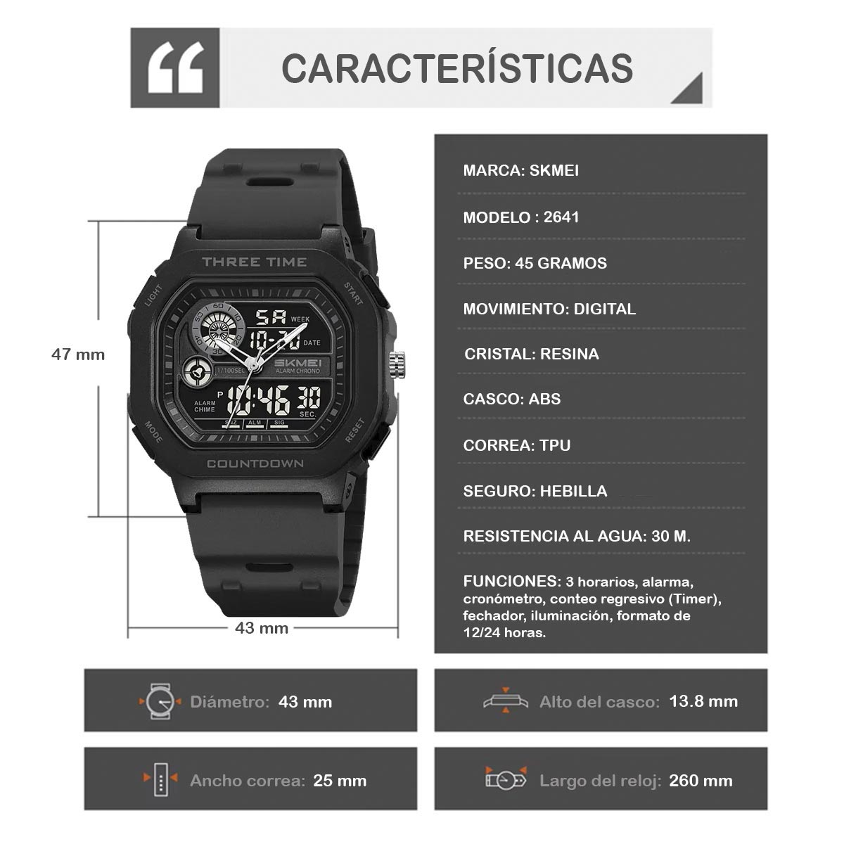 RELOJ SKMEI SPACE HOMBRE ANA-DIGI DEPORTIVO 3 ZONAS MULTIFUNCIÓN 2641 - 5