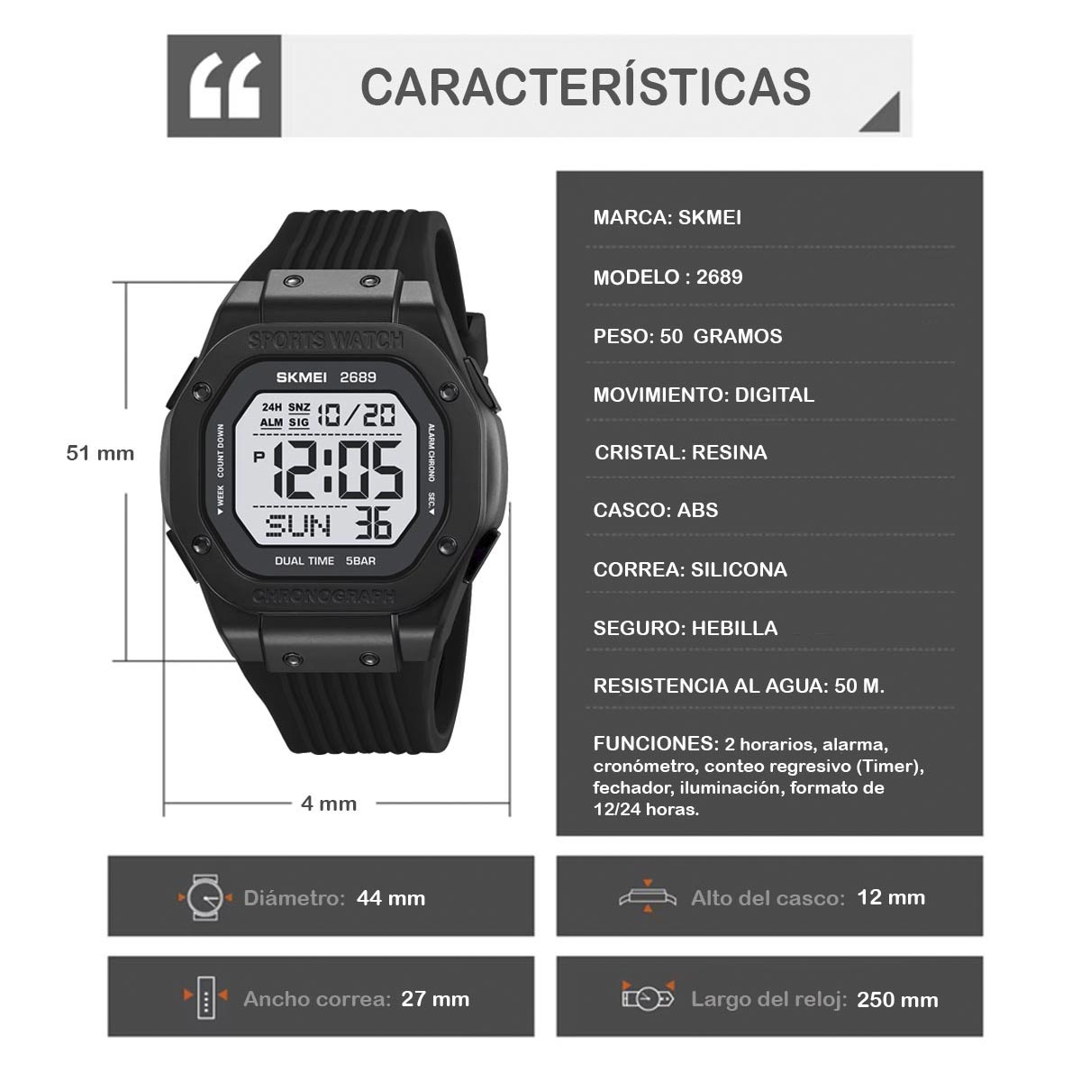 RELOJ SKMEI ENDURO HOMBRE DIGITAL DEPORTIVO 2 ZONAS MULTIFUNCIÓN 2689 - 7