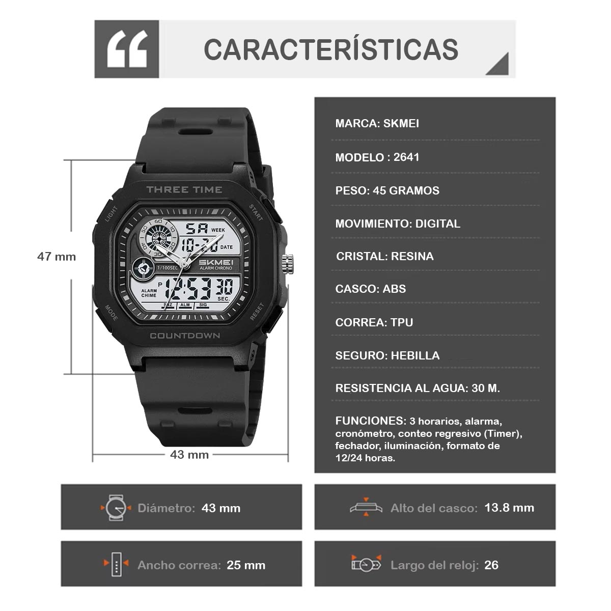 RELOJ SKMEI SPACE HOMBRE ANA-DIGI DEPORTIVO 3 ZONAS MULTIFUNCIÓN 2641 - 5