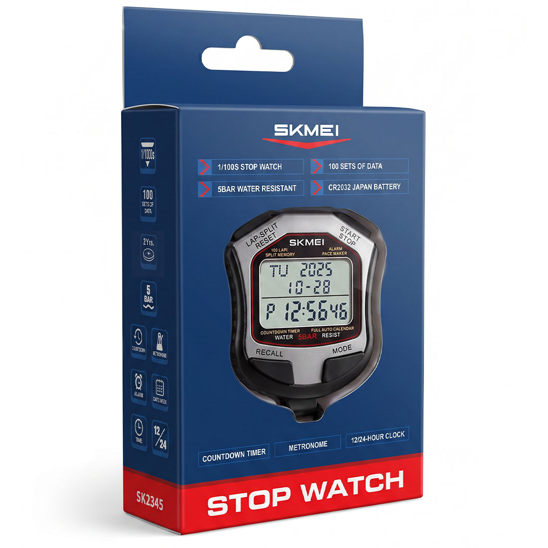 CRONÓMETRO SKMEI DIGITAL TIMER 100 MEMORIAS RANGO 10 HRS GRIS 2345 - 8