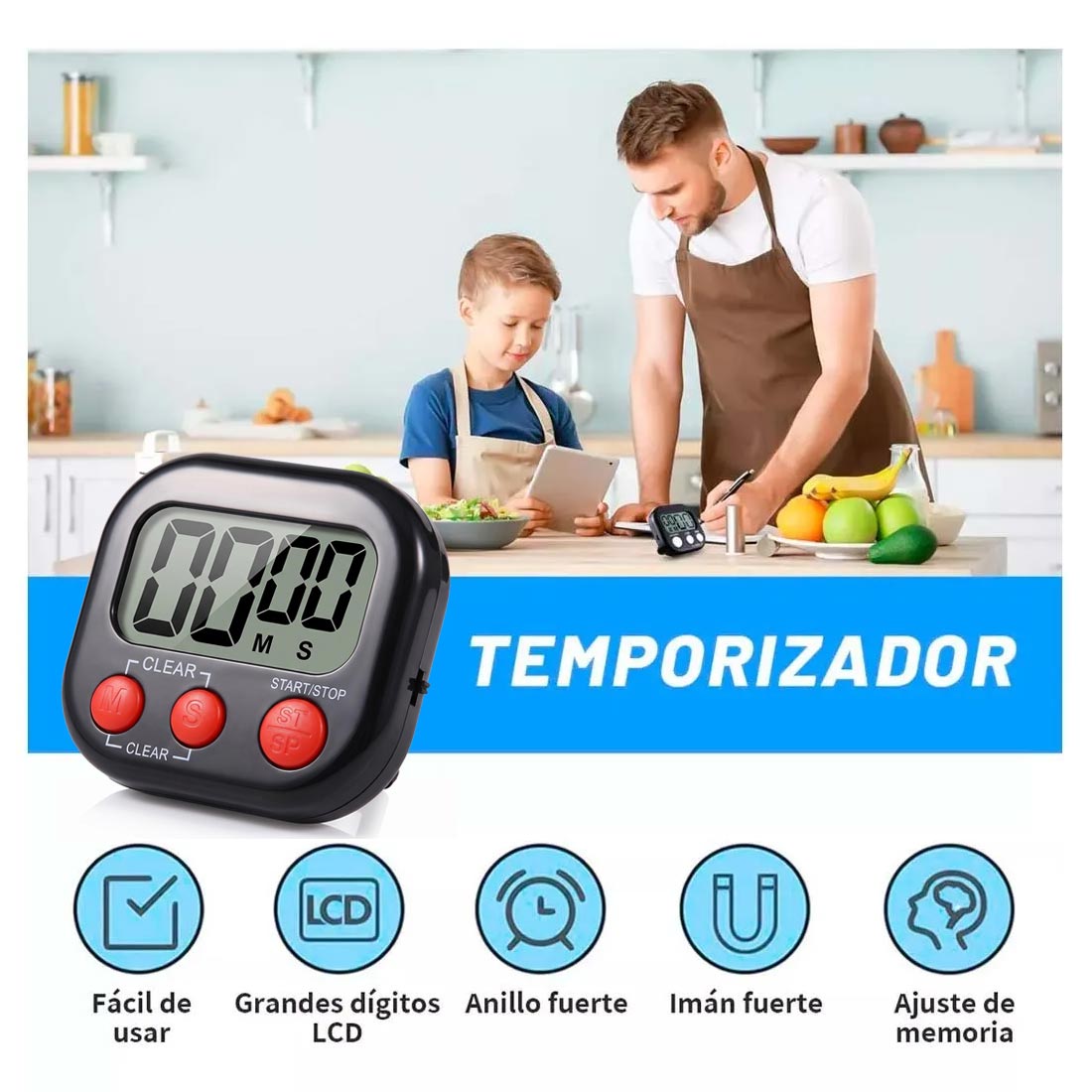 TEMPORIZADOR DIGITAL TIME-PRO CONTEO ARRIBA ABAJO 99 MIN - ROJO - 6