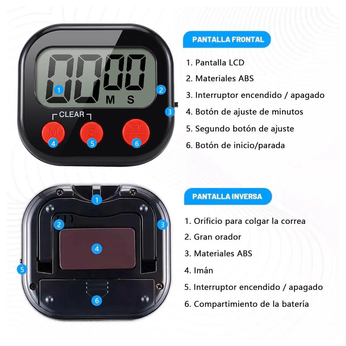 TEMPORIZADOR DIGITAL TIME-PRO CONTEO ARRIBA ABAJO 99 MIN - ROJO - 7
