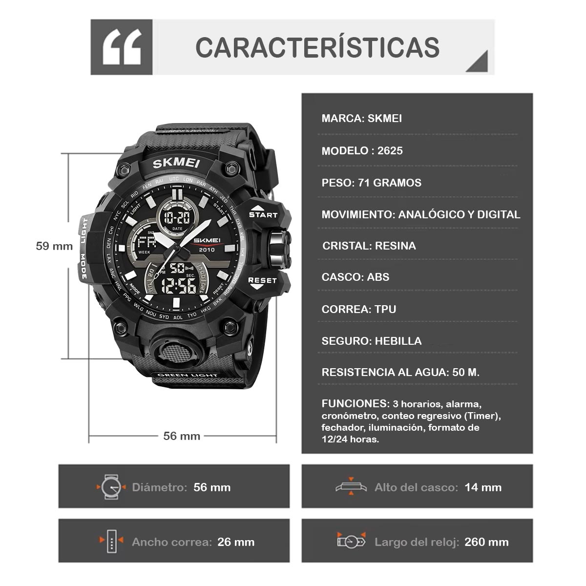 RELOJ SKMEI PROTEUS HOMBRE ANALÓGICO DIGITAL MULTIFUNCIÓN NEGRO 2625 - 5