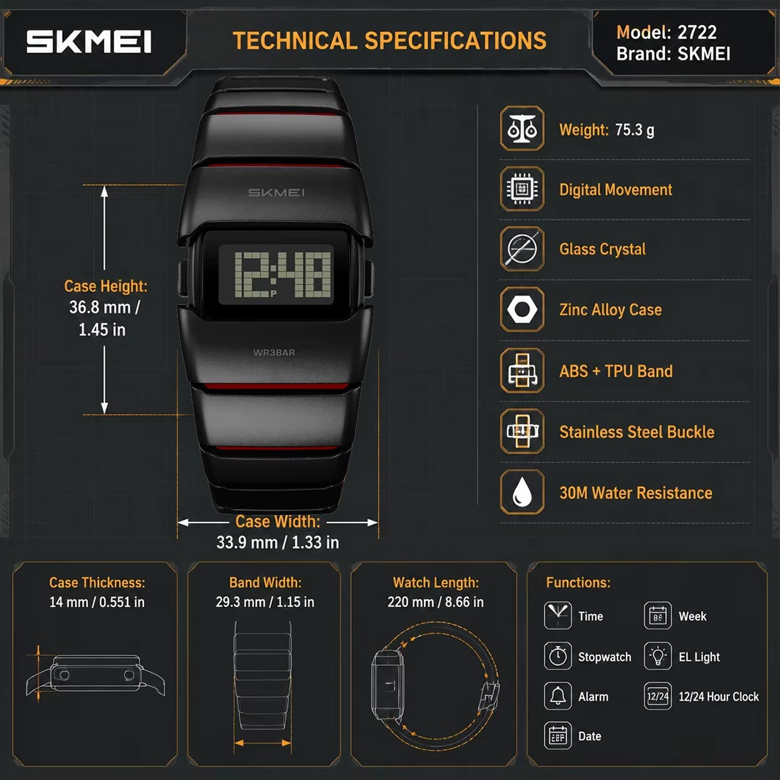 RELOJ SKMEI DRIOID HOMBRE DIGITAL FUTURISTA MODERNO LED NEGRO 2722 - 6