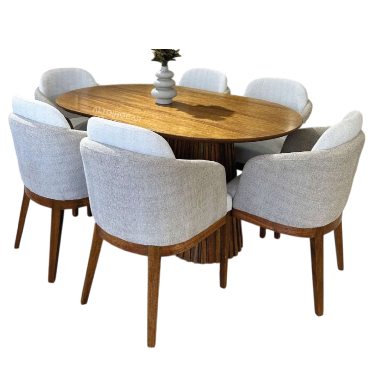 JUEGO DE COMEDOR OLIVIA 6 SILLAS IVORY Y GRIS - 1