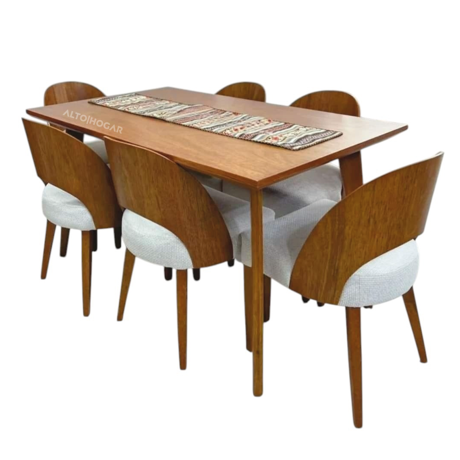 JUEGO DE COMEDOR LANA 6 SILLAS CREMA MADERA TORNILLO - 1