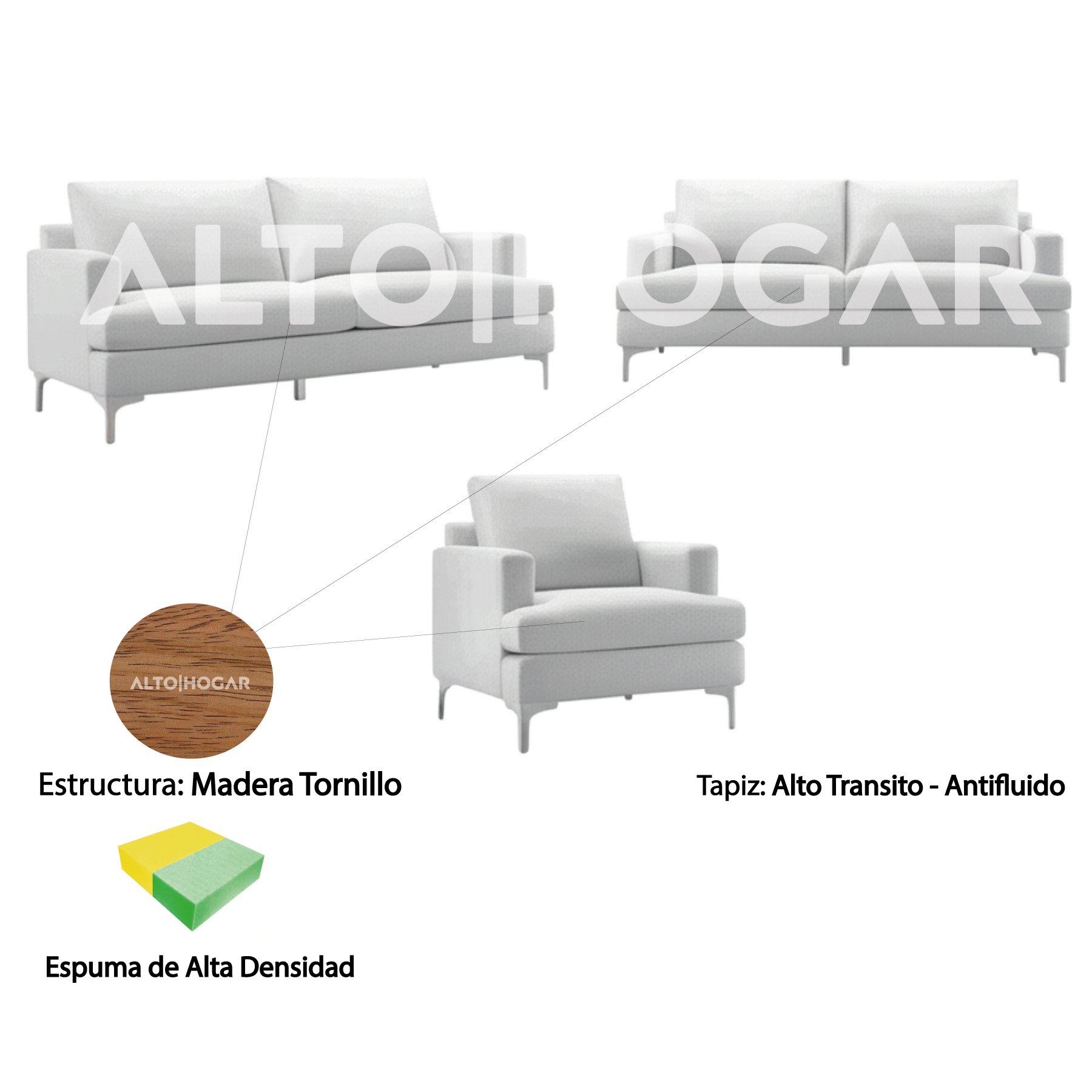 JUEGO DE SALA ZEIKA 3 2 1 TAPIZ ANTIFLUIDO - 2