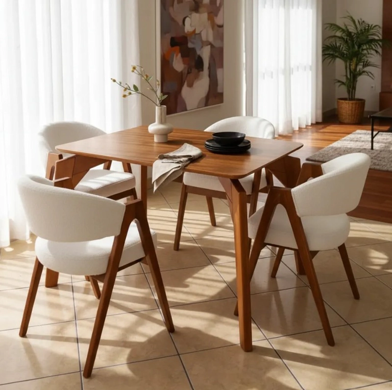 JUEGO DE COMEDOR AMARO 4 SILLAS CREMA MADERA TORNILLO - 1