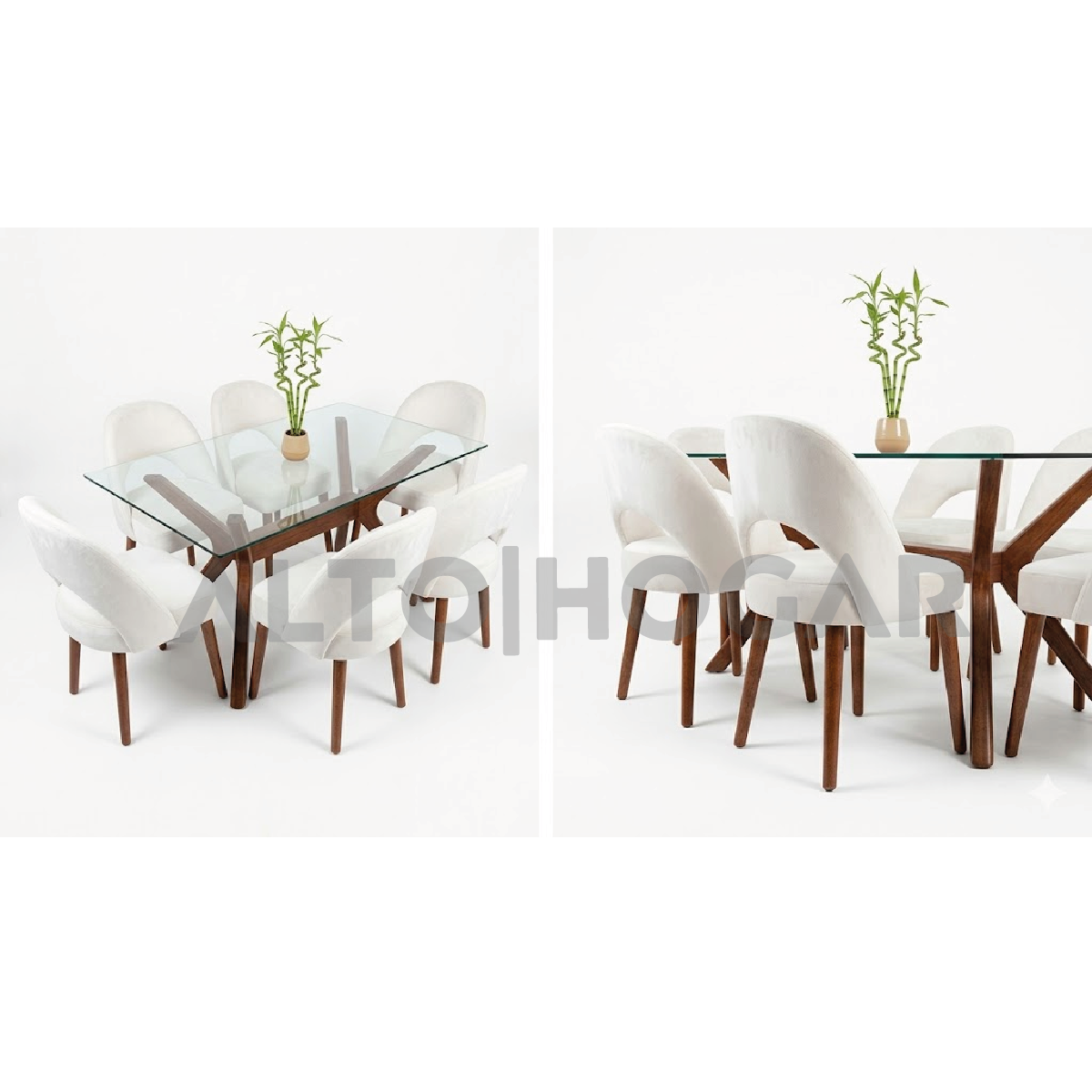 JUEGO DE COMEDOR 6 SILLAS MOON CREMA MADERA TORNILLO - 2