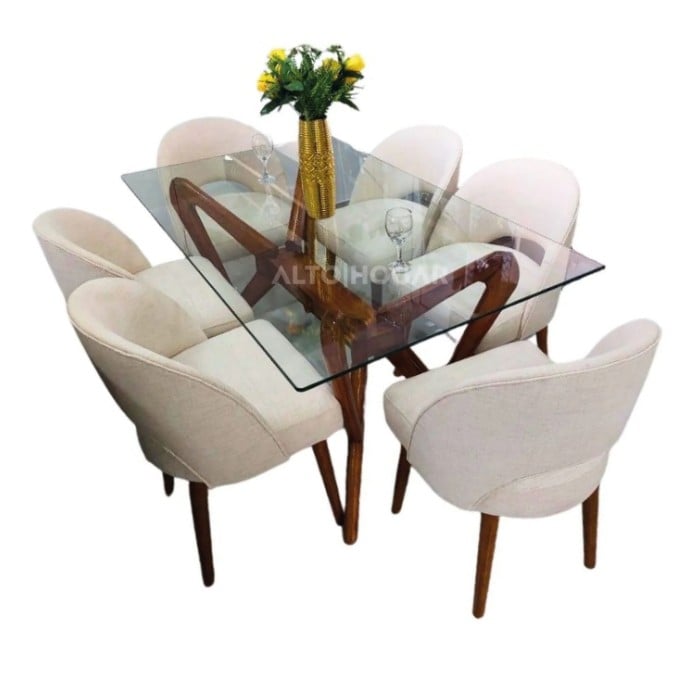 JUEGO DE COMEDOR 6 SILLAS MOON CREMA MADERA TORNILLO - 3