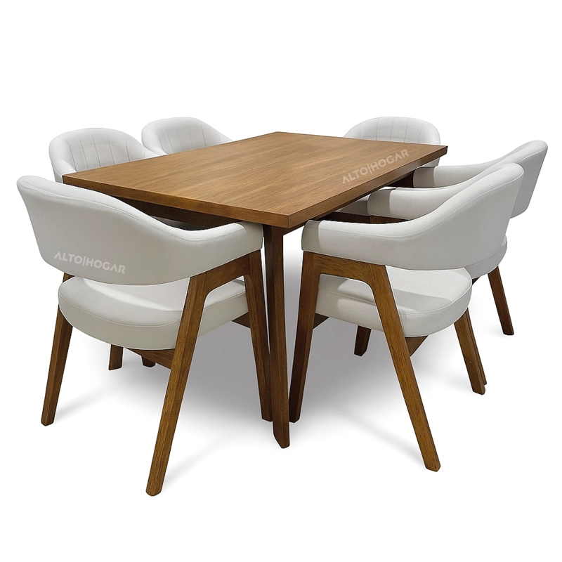 JUEGO DE COMEDOR 6 SILLAS DINASTIA CREMA MADERA TORNILLO - 1