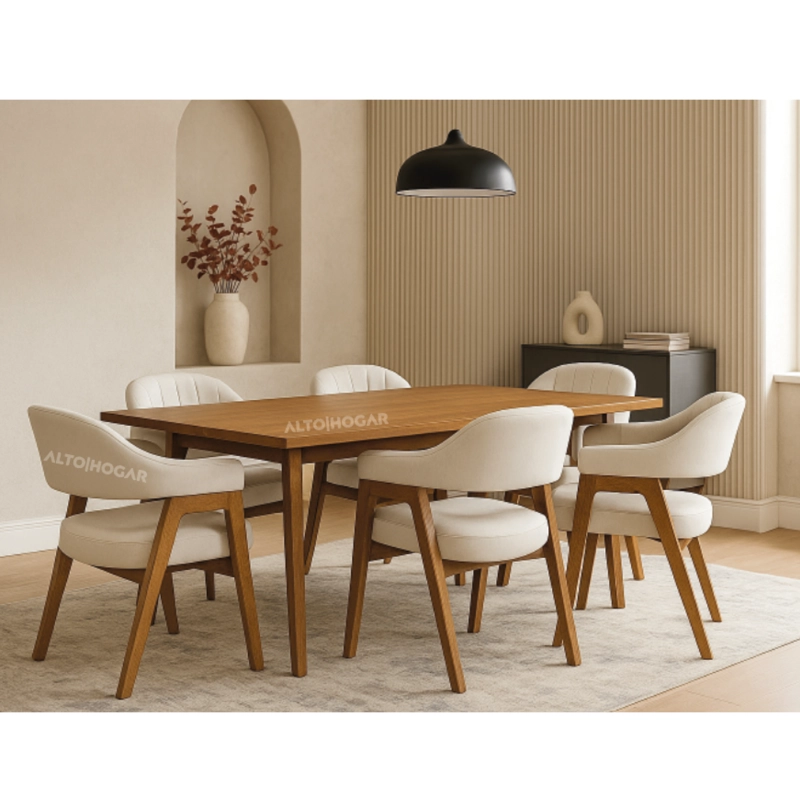 JUEGO DE COMEDOR 6 SILLAS DINASTIA CREMA MADERA TORNILLO - 2