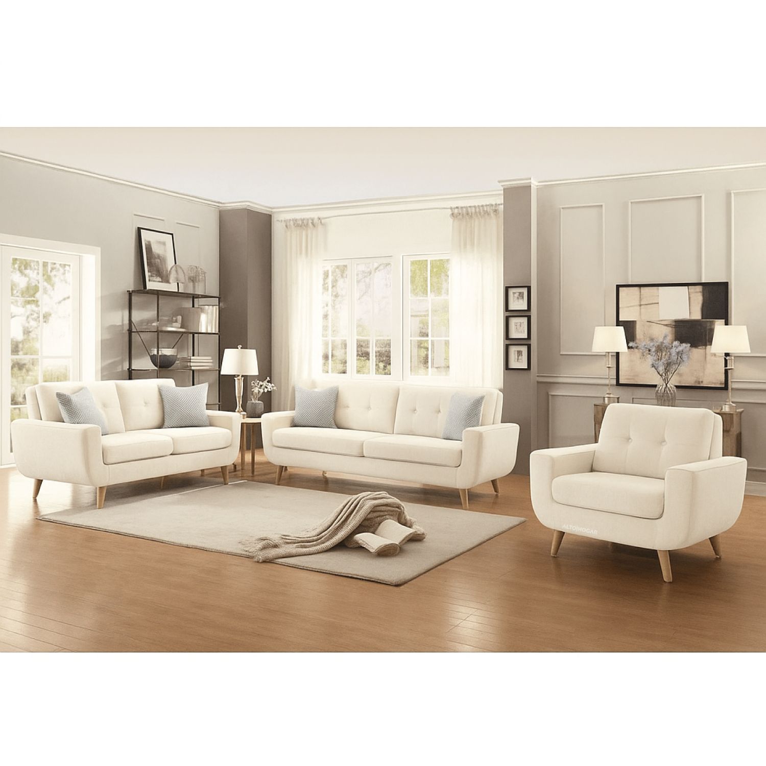 JUEGO DE SALA KARIME 3-2-1 + COJINES DECORATIVOS TAPIZ ANTIFLUIDO - 1