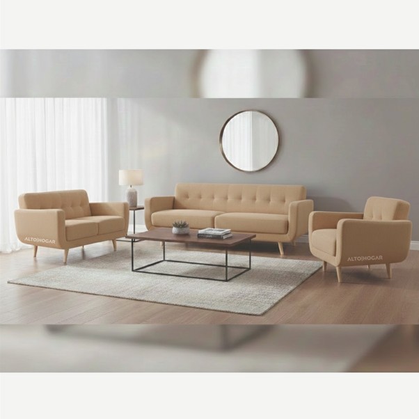 JUEGO DE SALA LINDSEY 3 2 1 BEIGE - TAPIZ ANTIFLUIDO - 1