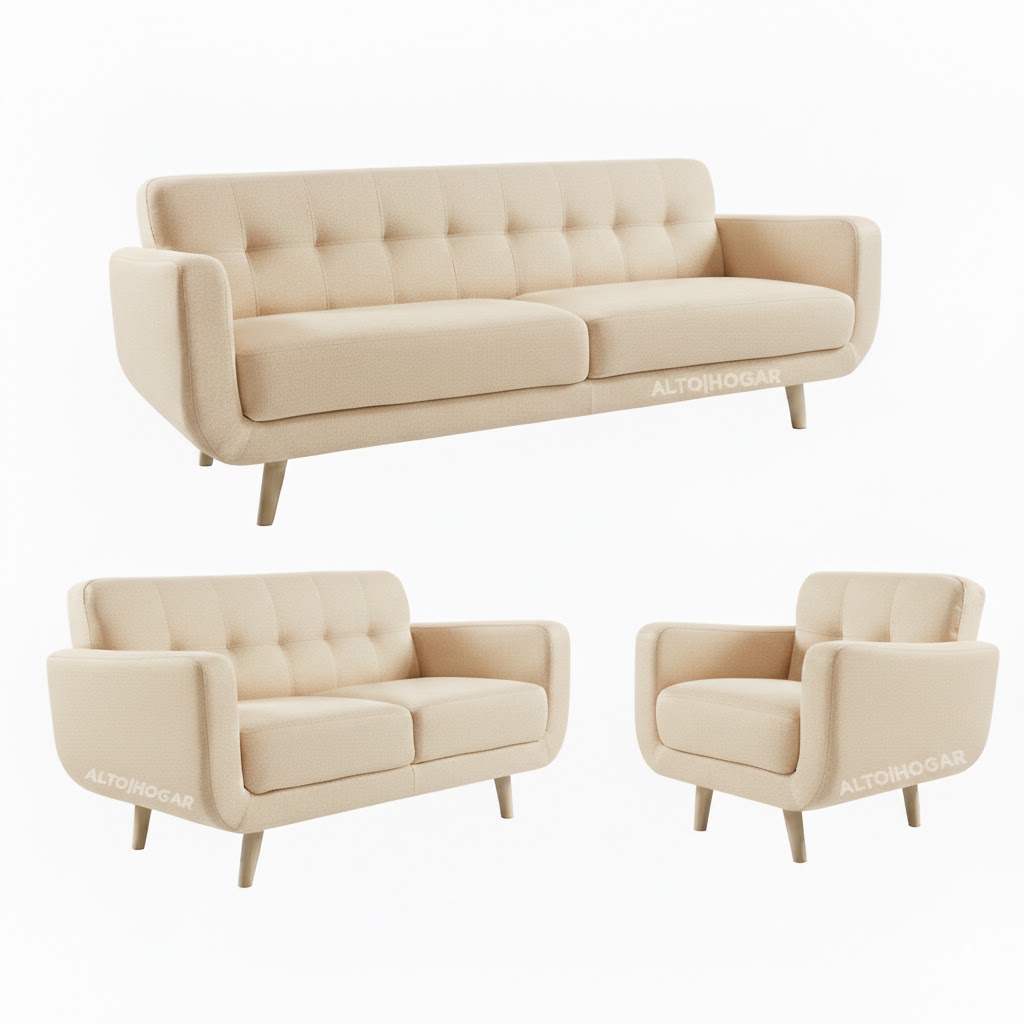 JUEGO DE SALA LINDSEY 3 2 1 BEIGE - TAPIZ ANTIFLUIDO - 2