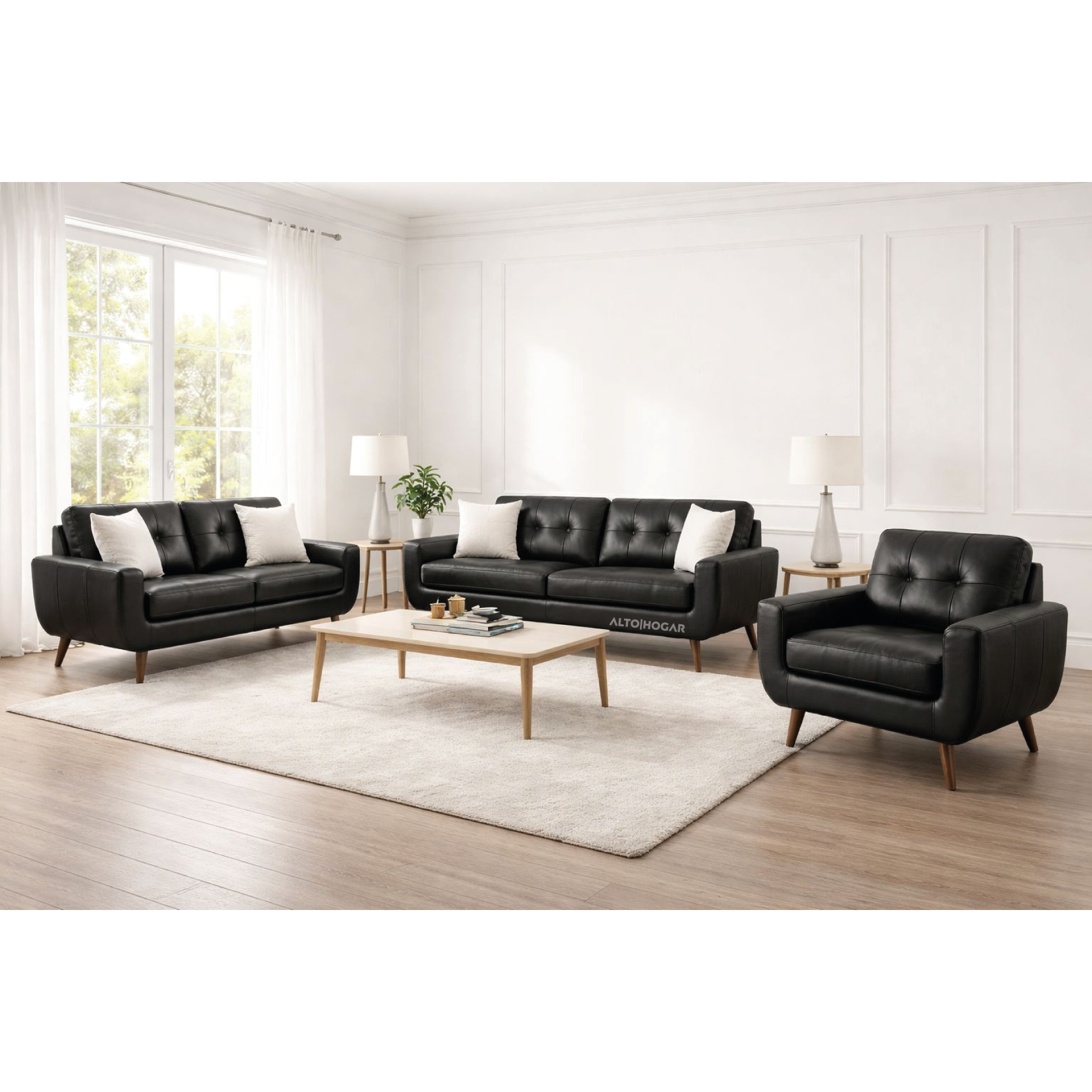 JUEGO DE SALA KARIME 3 2 1 TAPIZ CUERO - PRANNA - BEIGE - 1