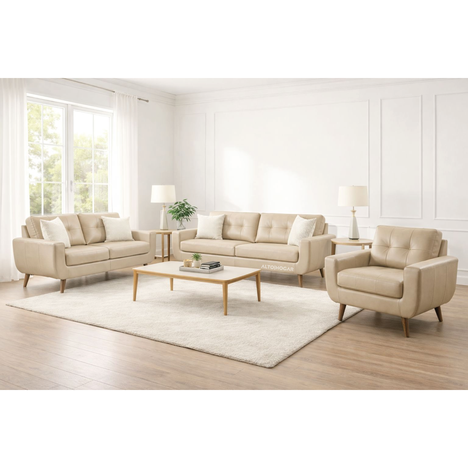 JUEGO DE SALA KARIME 3 2 1 TAPIZ CUERO - PRANNA - BEIGE - 1