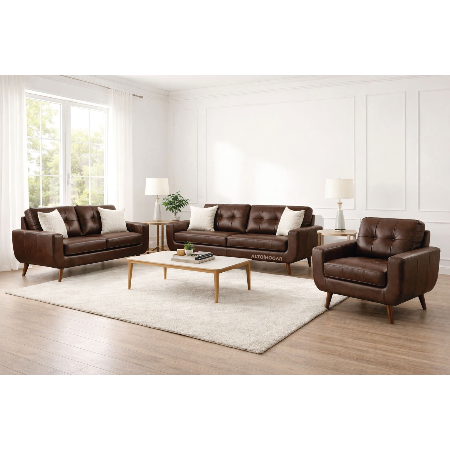 JUEGO DE SALA KARIME 3 2 1 TAPIZ CUERO - PRANNA - BEIGE - 1