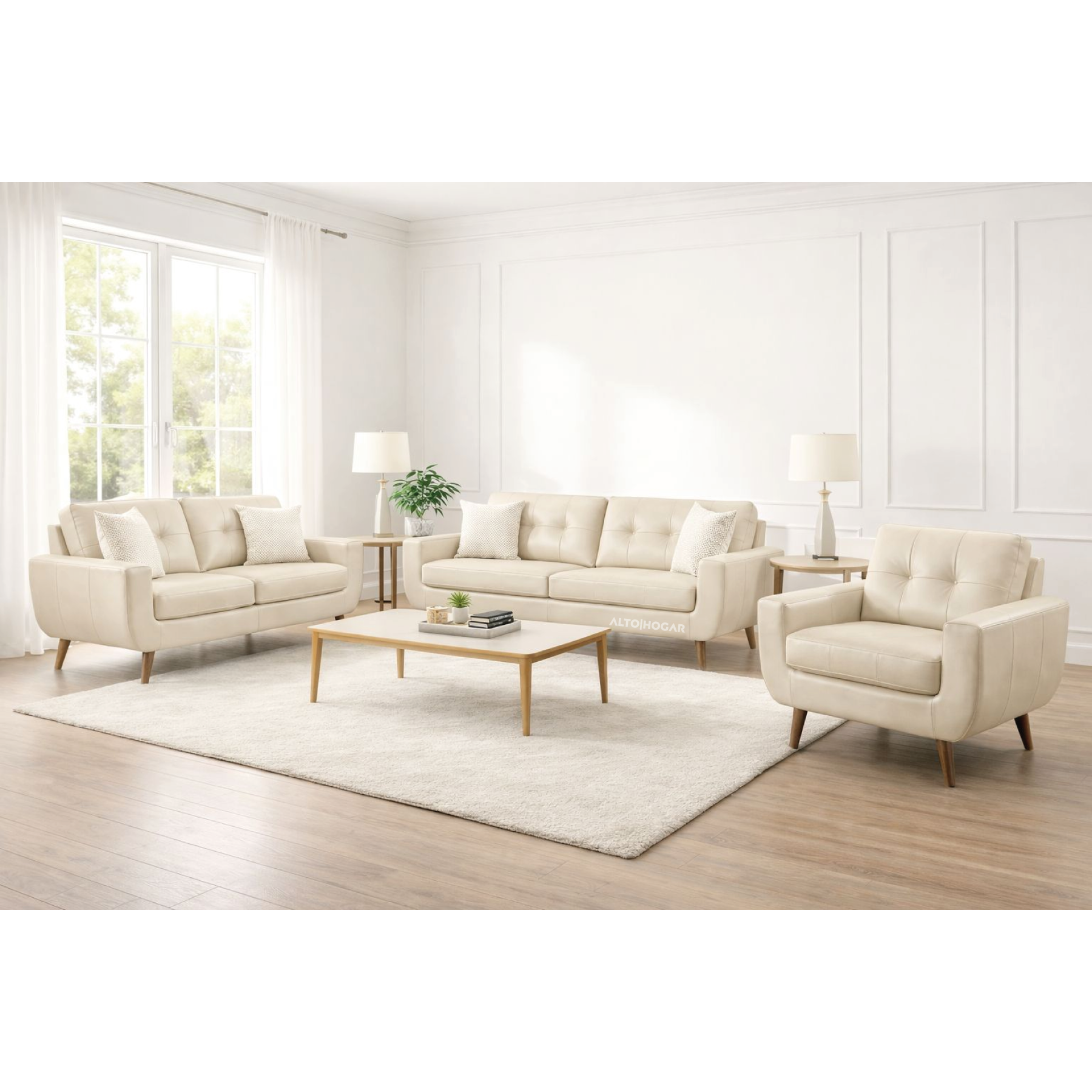 JUEGO DE SALA KARIME 3 2 1 TAPIZ CUERO - PRANNA - BEIGE - 1