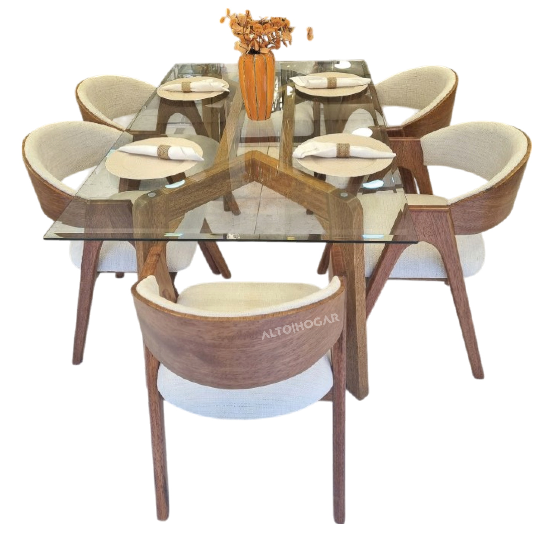 JUEGO DE COMEDOR 6 SILLAS TAUNA CREMA MADERA TORNILLO - 1