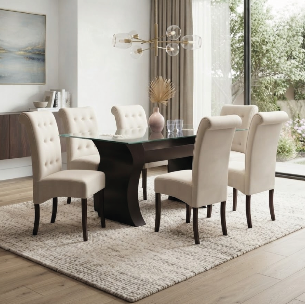 JUEGO DE COMEDOR GRETTA 6 SILLAS - TAPIZ ANTIFLUIDO - 1
